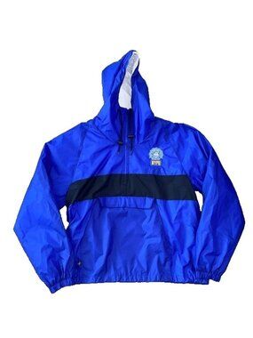 VTG NYPD BLUE Detective Jacket Anorak Hooded Blue Black Crew Swag TV 1/4 Zip  XL